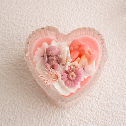 Miss Blooms Blossom Eternal Love Jar Candle heart-shaped jar from above showing pink ribbed glass and crystal lid detail