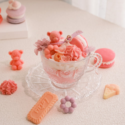 Sweet Treats Candle with teddy bear in Vintage Teacup Set