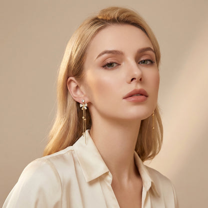Elegant Zircon Bow Tassel Gold Plated Earring