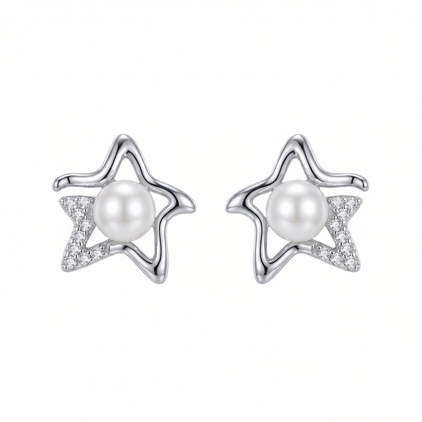 Celestial Star Pearl Zircon Rhodium Earring