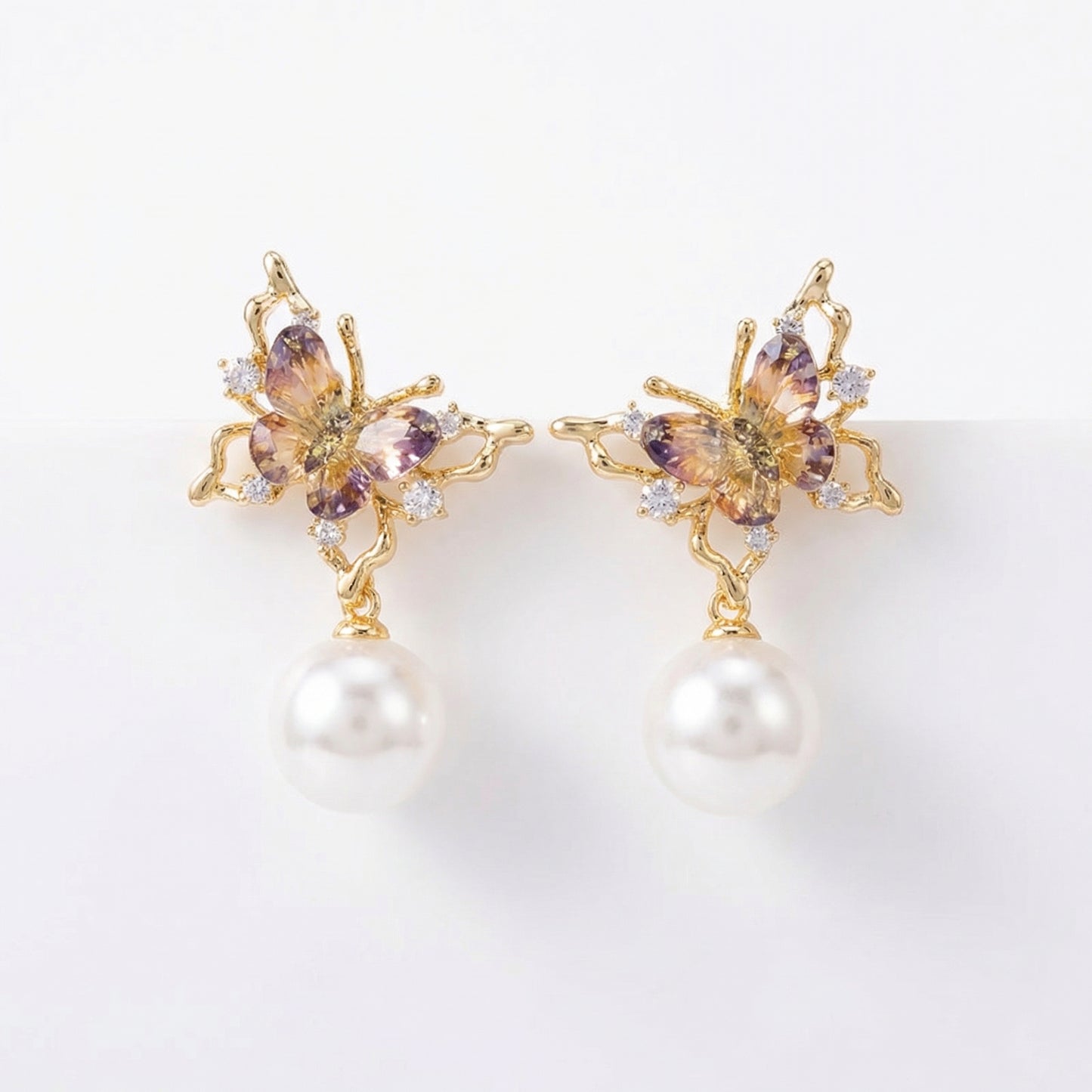 Enchanted Butterfly Pearl Shap Drop Gold Plated Earring