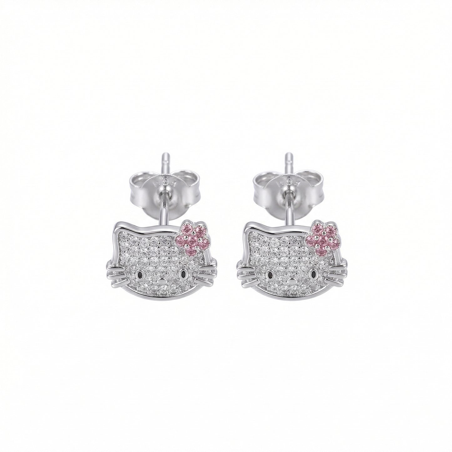 Sparkling Pave Kitty Rhodium Plated Earring
