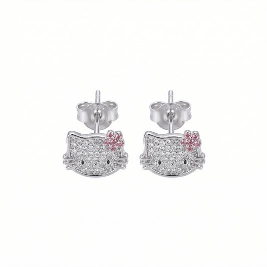Sparkling Pave Kitty Rhodium Plated Earring