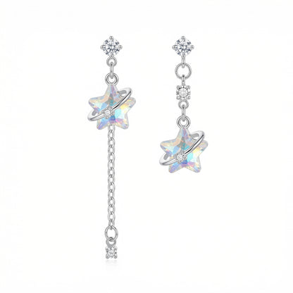 Asymmetrical Celestial Star Rhodium Plated Earring