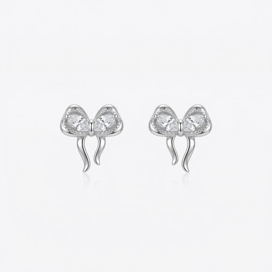 Petite Zircon Bow Rhodium Plated Sterling Silver Earring