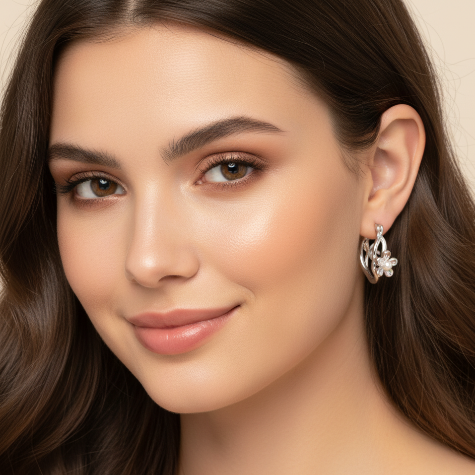 Blooming Pearl Petal Hoop Earrings