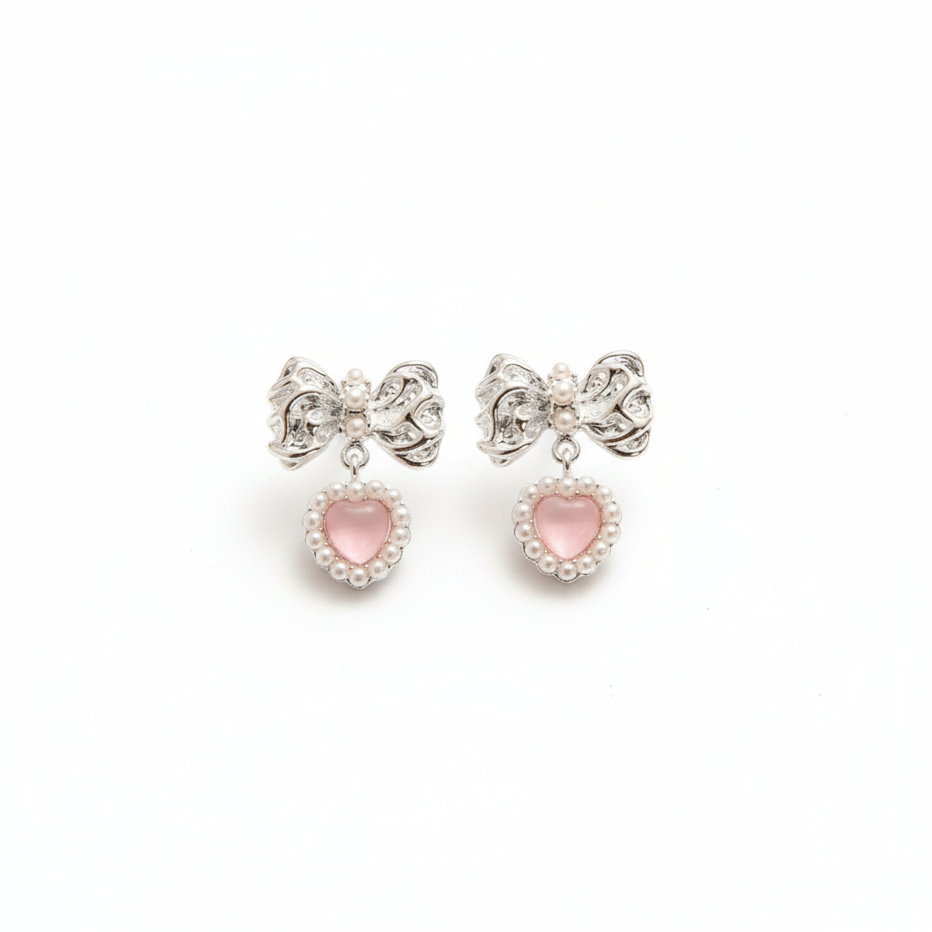 "Cupid's Bow" Pink Heart Drop Earrings
