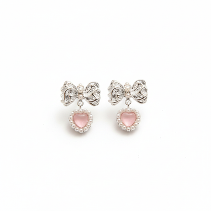 "Cupid's Bow" Pink Heart Drop Earrings