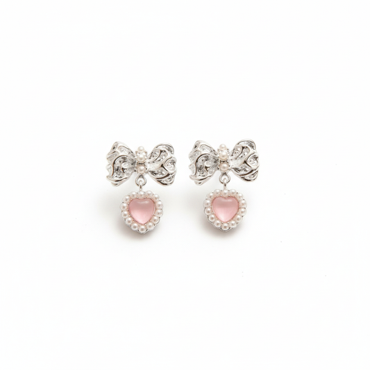 "Cupid's Bow" Pink Heart Drop Earrings