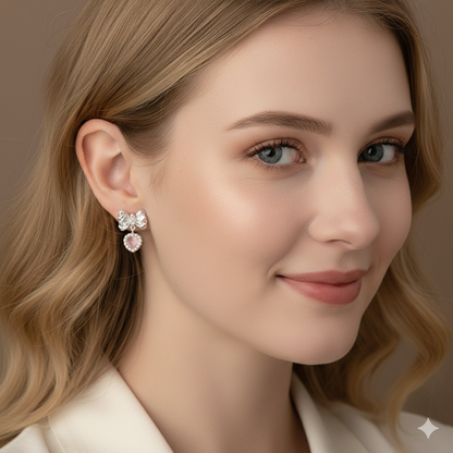 "Cupid's Bow" Pink Heart Drop Earrings