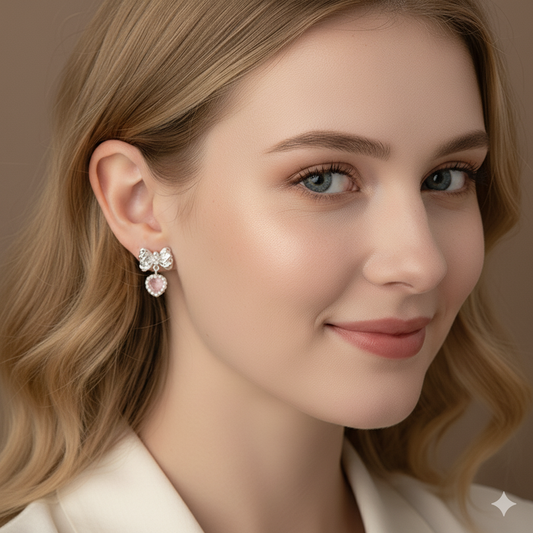 "Cupid's Bow" Pink Heart Drop Earrings