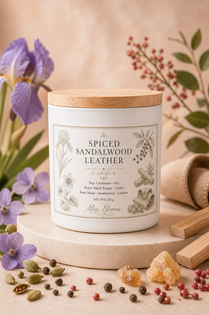 Spiced Sandalwood Leather Scented Candle | Inspired by Santal 33