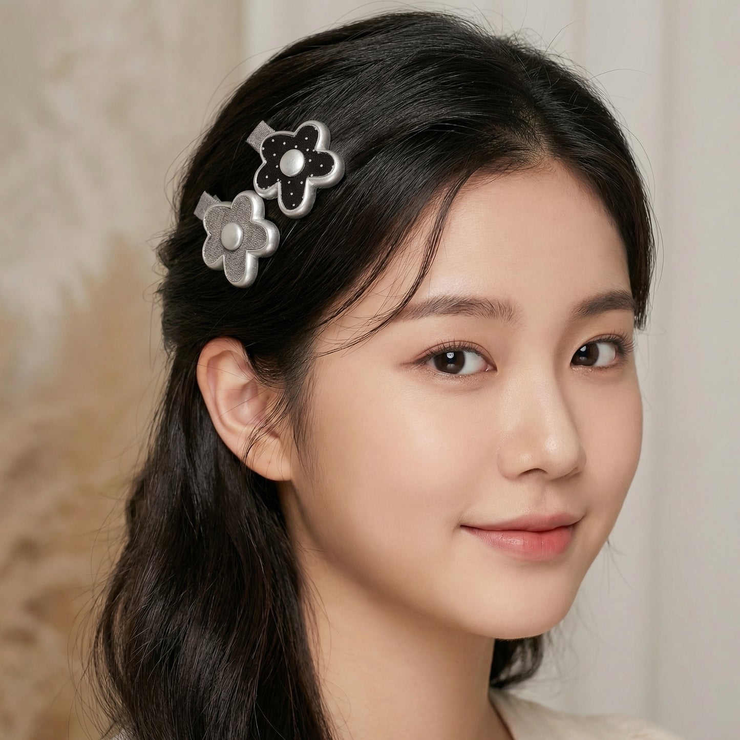 Retro Gingham Flower Clip Set