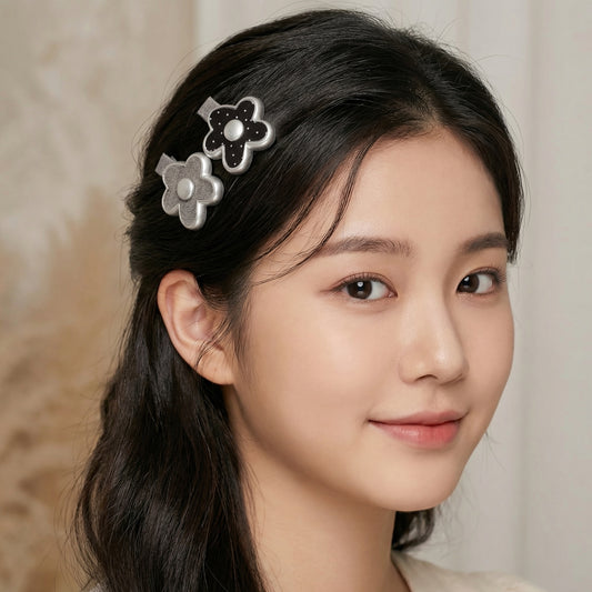 Retro Gingham Flower Clip Set