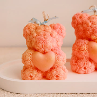 Miss Blooms Blossom Bear Candle — close-up showing intricate rose blossom wax texture