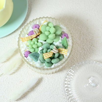 Botanical Bowl Candle top view — wax succulent and berry garden in crystal bowl by Miss Blooms, handmade in Canberra Australia