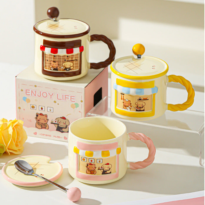 Cartoon Café Window Ceramic Mug