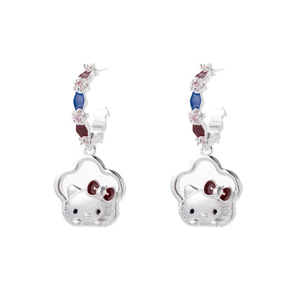 Shimmering Kitty Silver Hoop Earrings