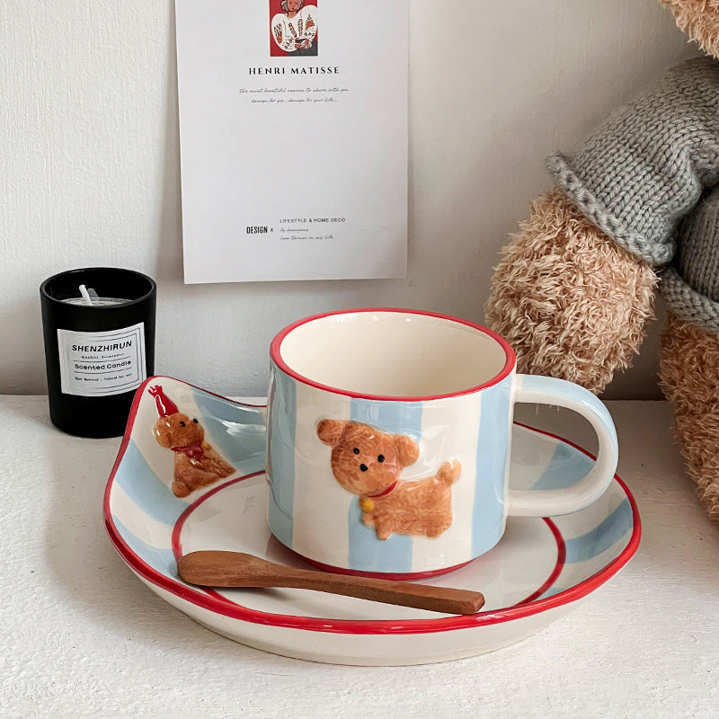 Holiday Puppy Ceramic Mug & Plate Set