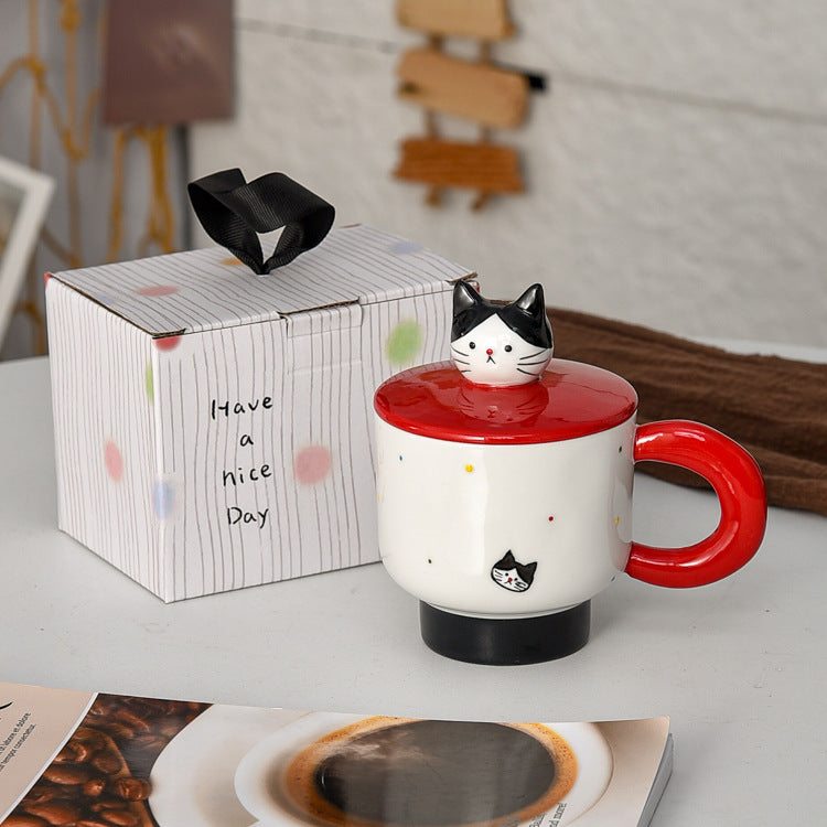 Cat Head Lid Ceramic Mug