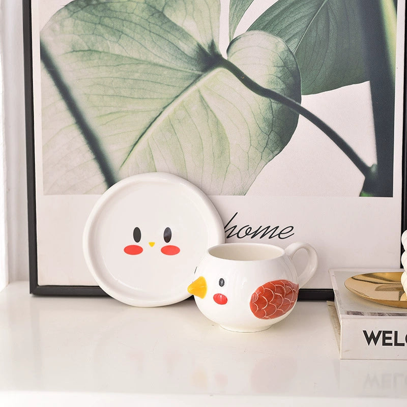 Bird Beak Ceramic Mug with Saucer