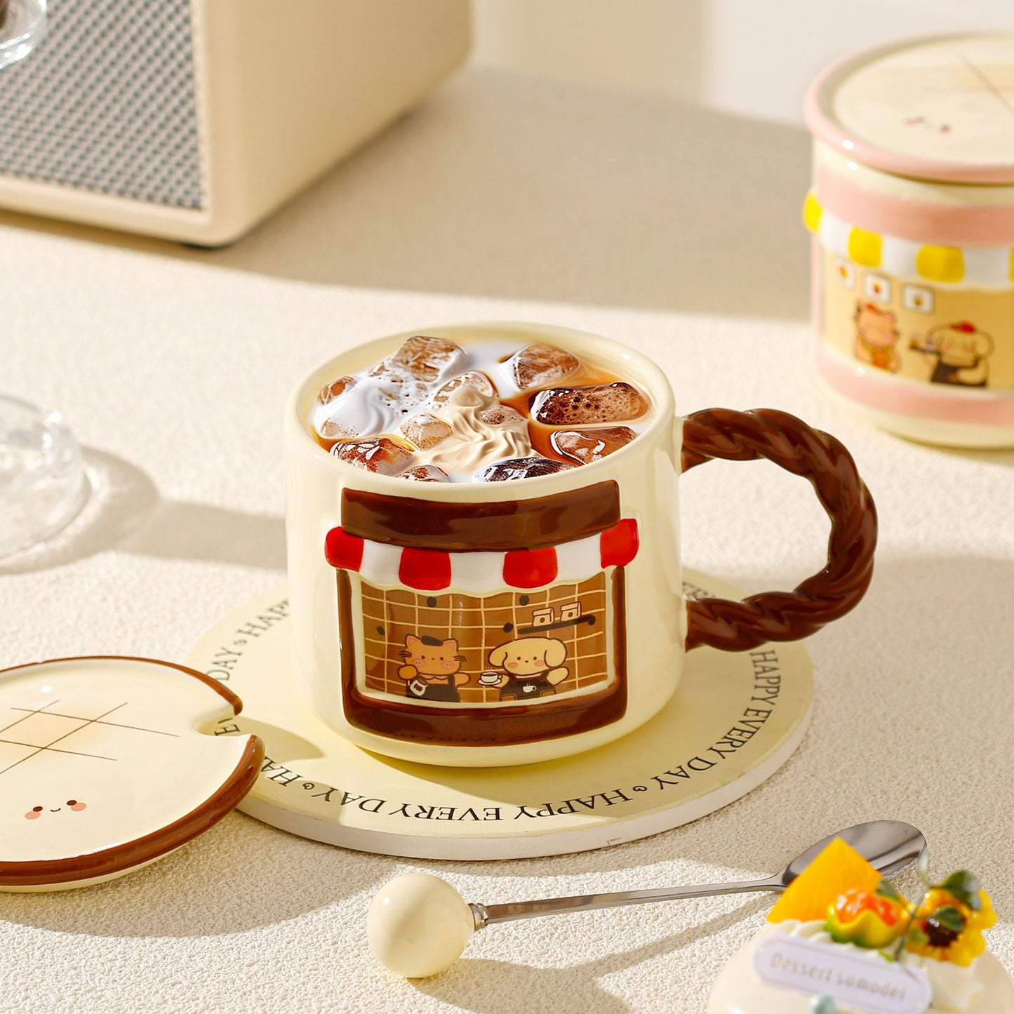 Cartoon Café Window Ceramic Mug