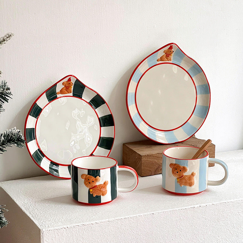 Holiday Puppy Ceramic Mug & Plate Set