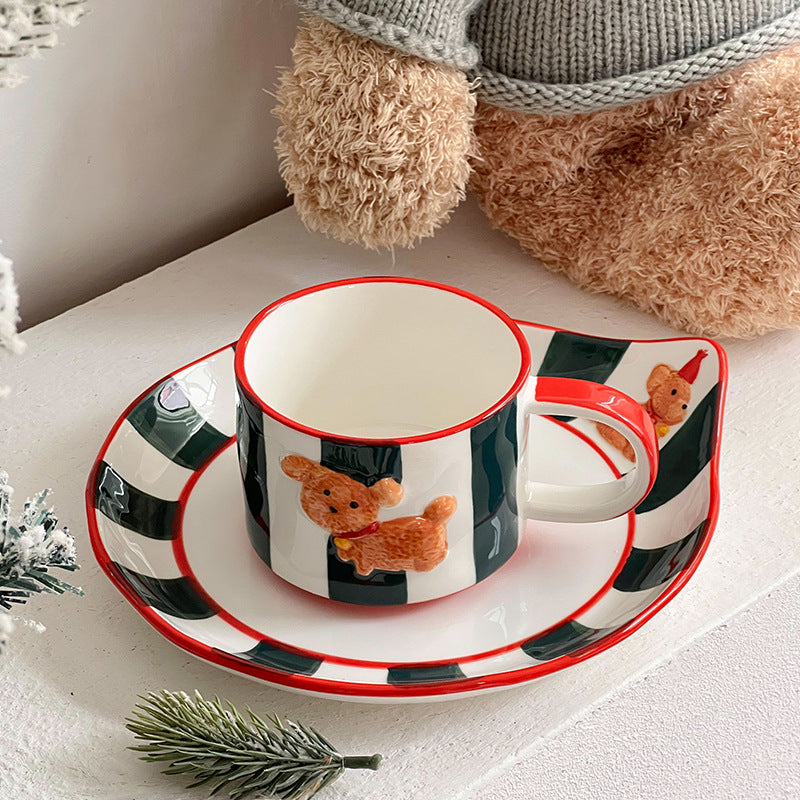 Holiday Puppy Ceramic Mug & Plate Set