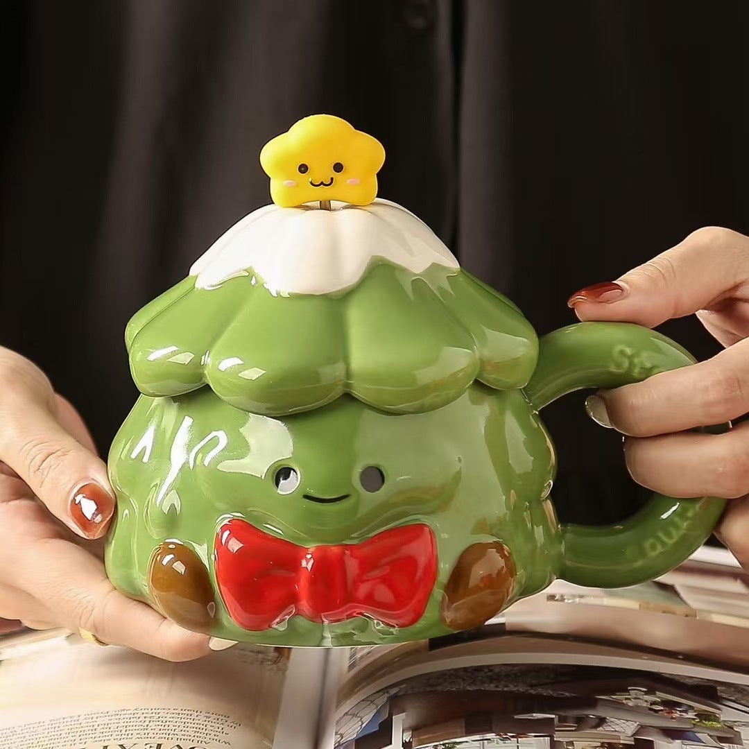 Merry Tree Ceramic Mug with Lid