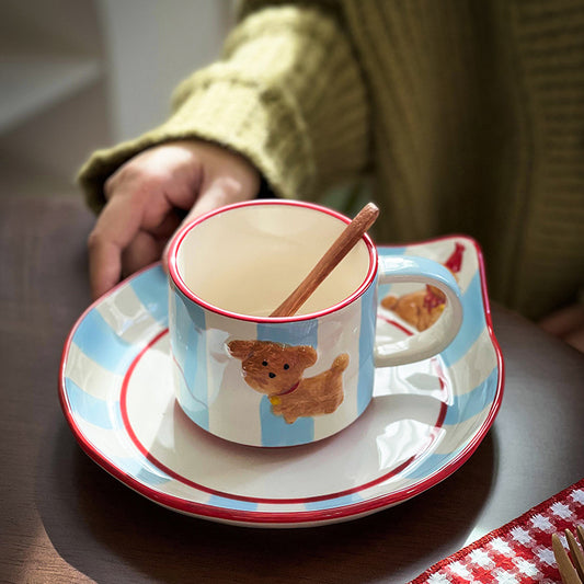 Holiday Puppy Ceramic Mug & Plate Set