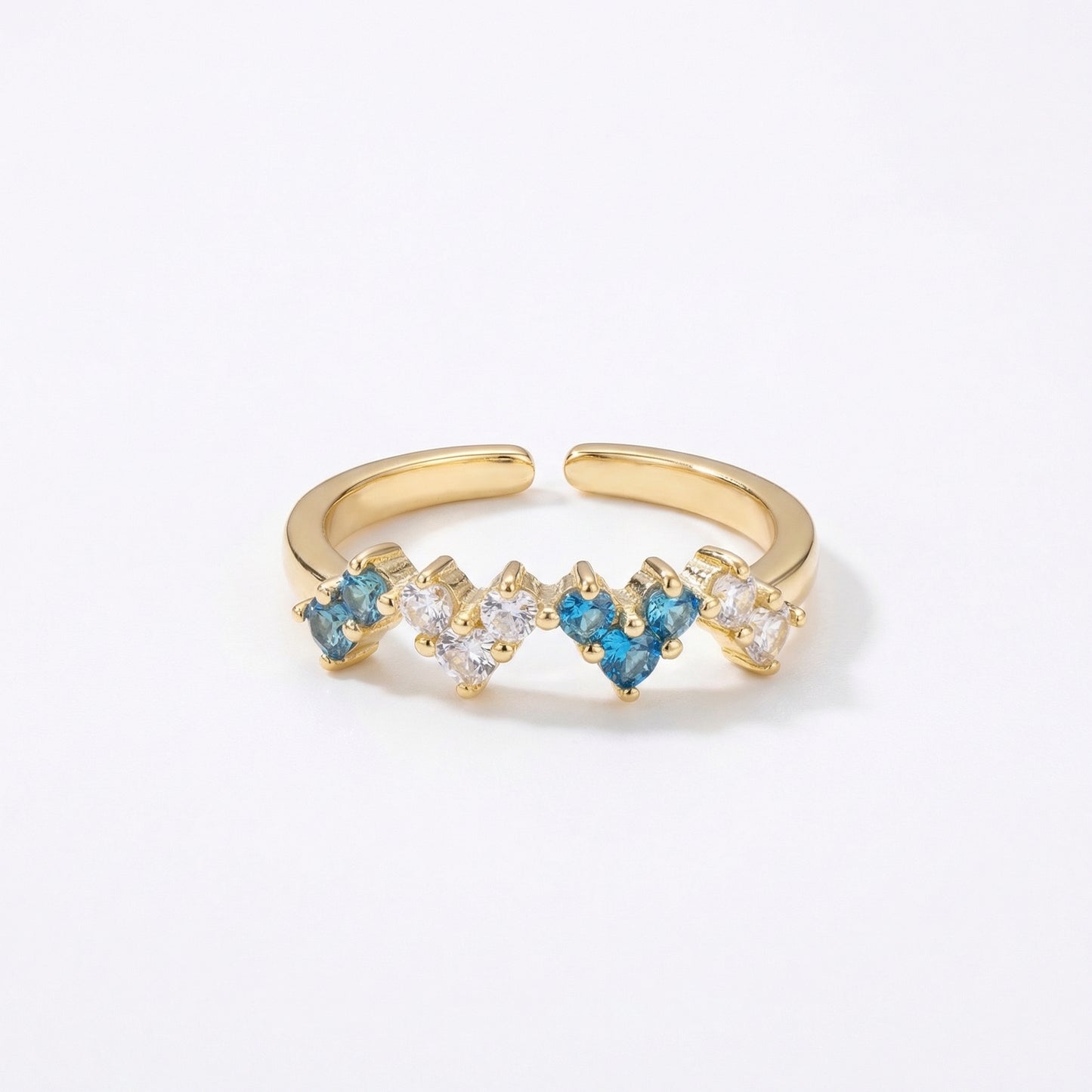 Alternating Blue Zircon Adjustable Gold Plated Ring