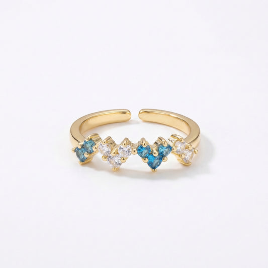 Alternating Blue Zircon Adjustable Gold Plated Ring