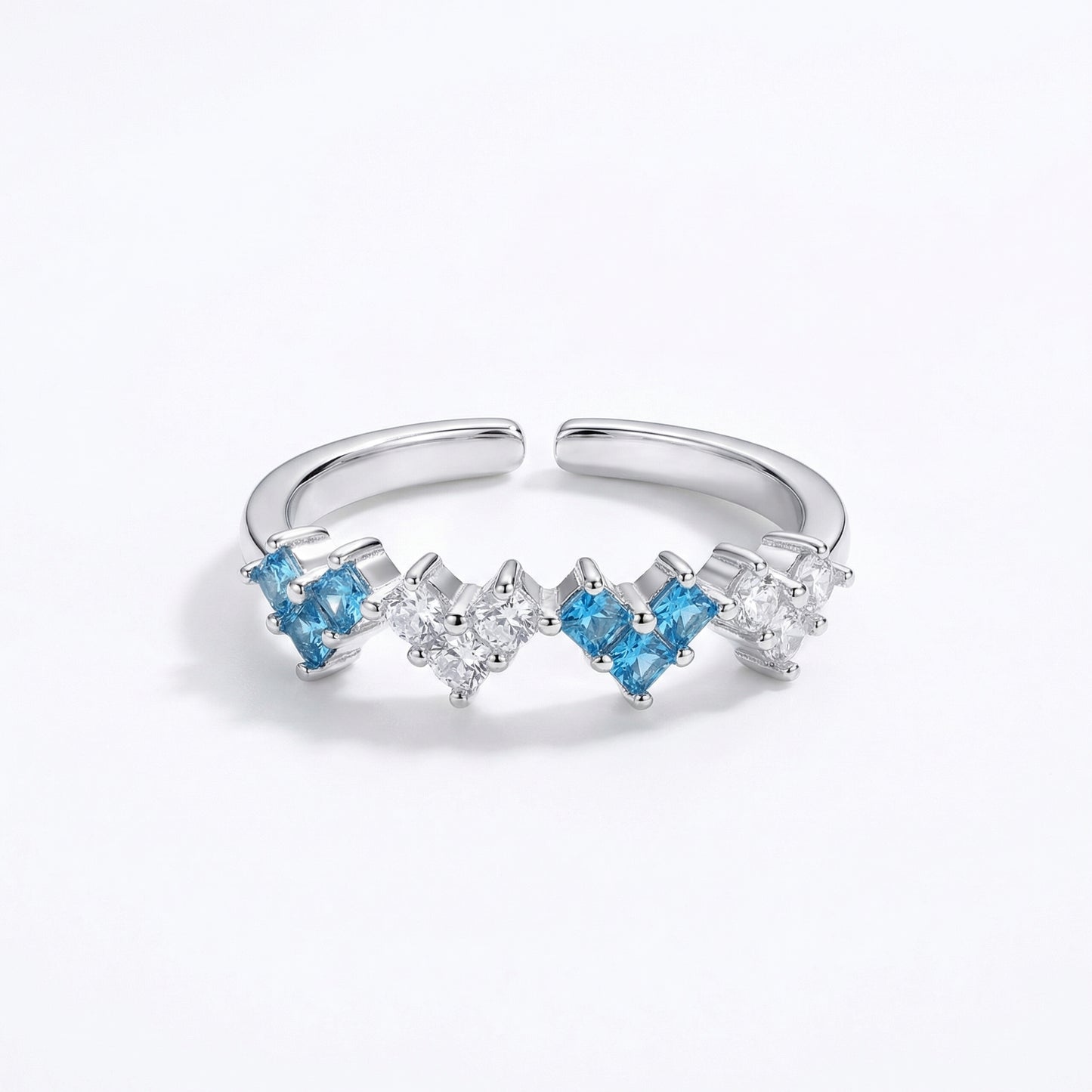 Alternating Blue Zircon Adjustable Gold Plated Ring