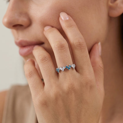Alternating Blue Zircon Adjustable Gold Plated Ring