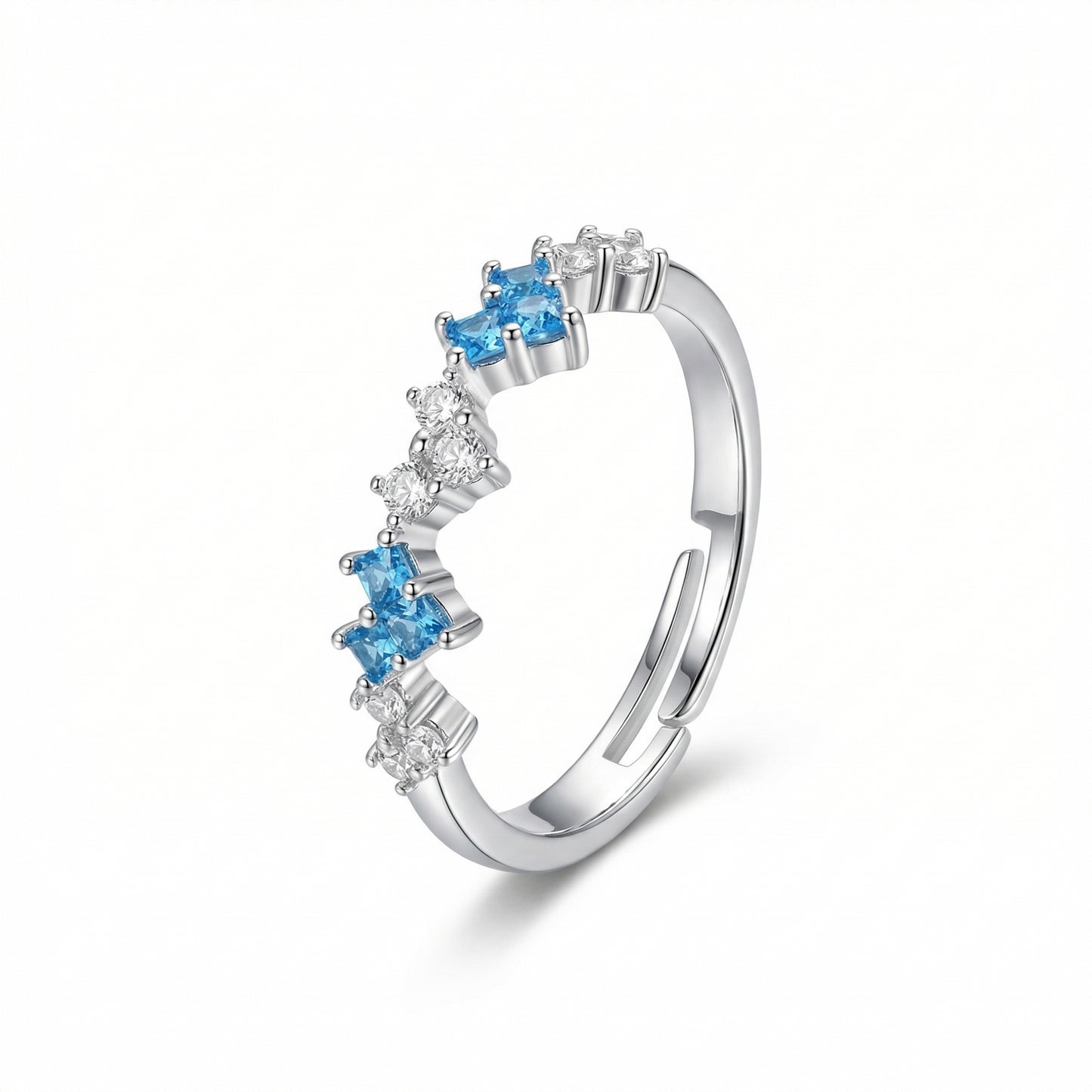 Alternating Blue Zircon Adjustable Gold Plated Ring