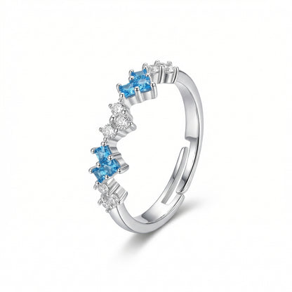 Alternating Blue Zircon Adjustable Gold Plated Ring