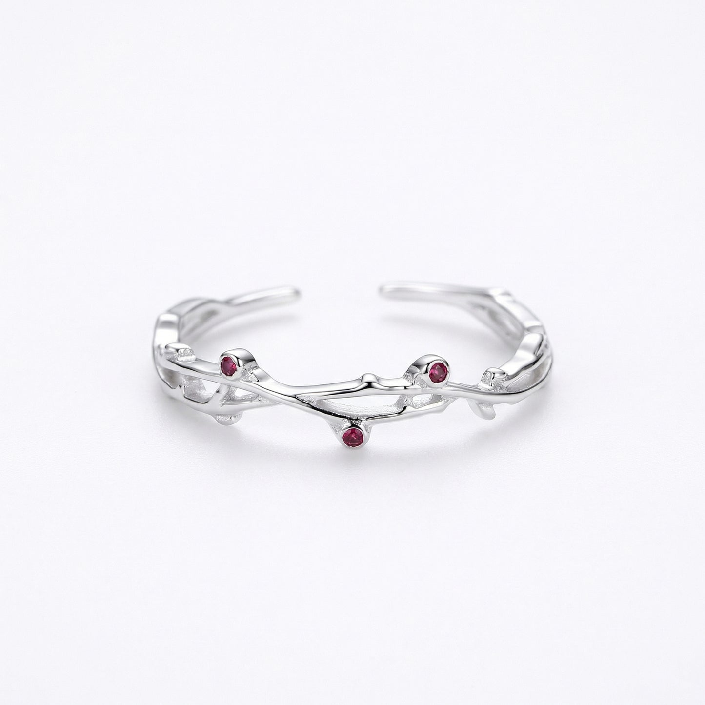Delicate Botanical Vine Zircon Rhodium Sterling Silver Rings