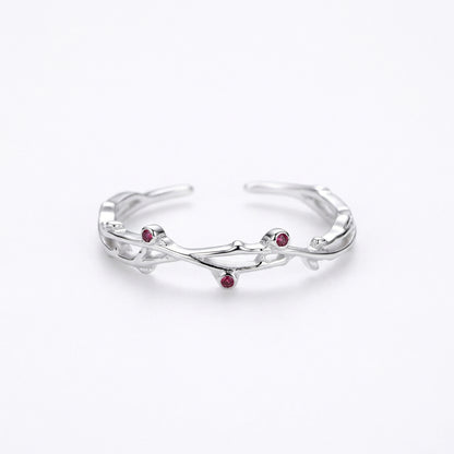 Delicate Botanical Vine Zircon Rhodium Sterling Silver Rings