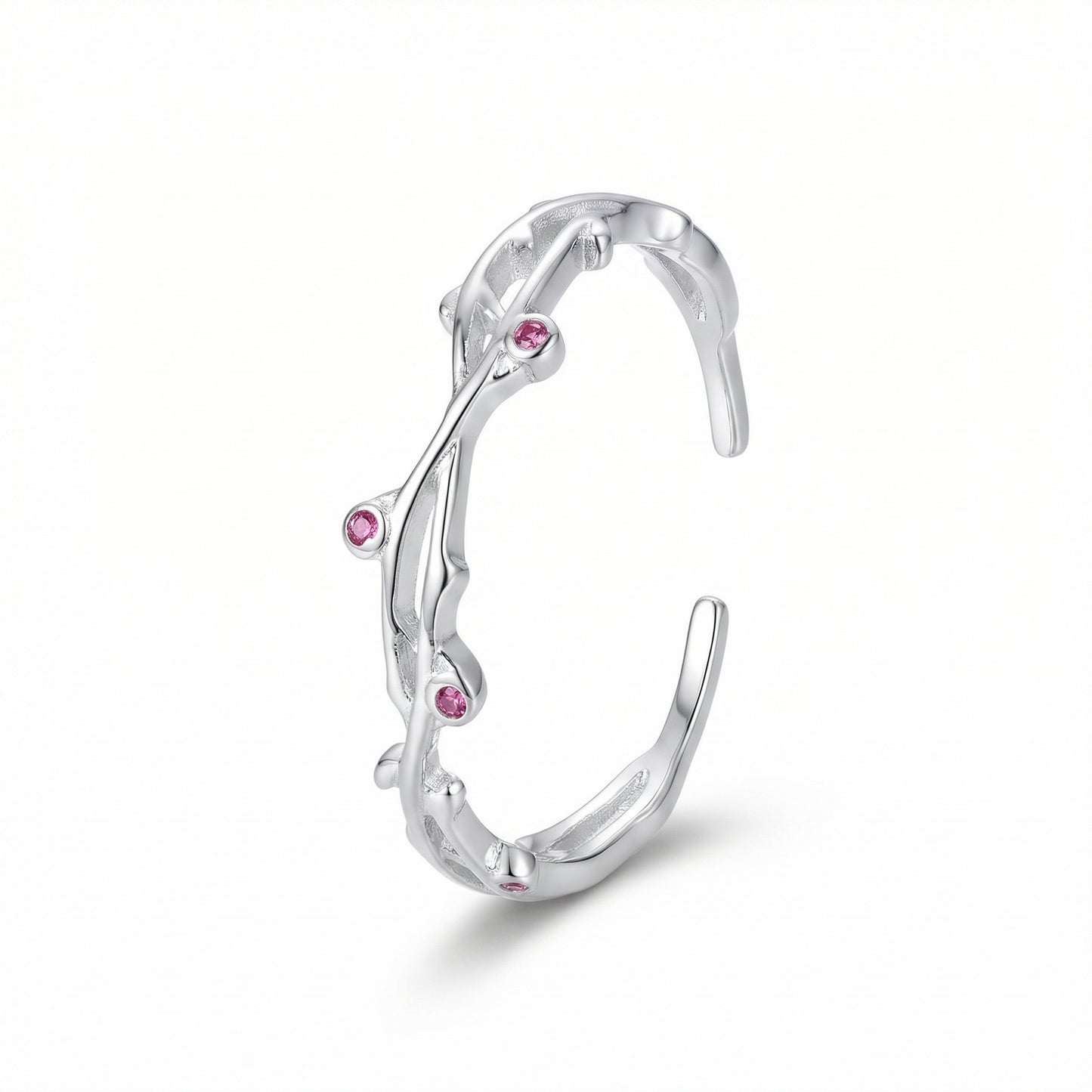 Delicate Botanical Vine Zircon Rhodium Sterling Silver Rings