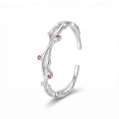 Delicate Botanical Vine Zircon Rhodium Sterling Silver Rings