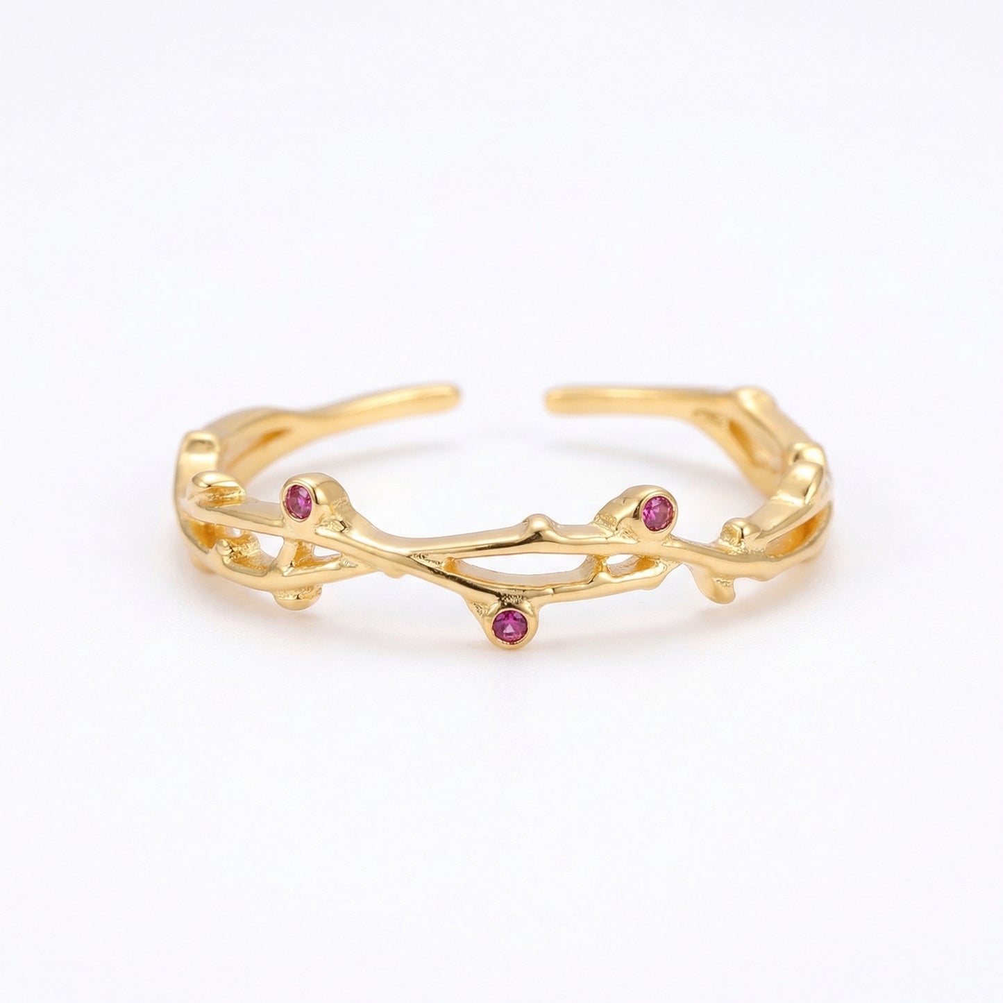 Delicate Botanical Vine Zircon Rhodium Sterling Silver Rings