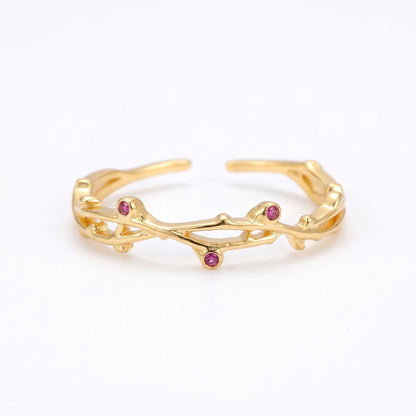 Delicate Botanical Vine Zircon Rhodium Sterling Silver Rings