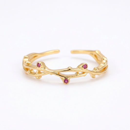 Delicate Botanical Vine Zircon Rhodium Sterling Silver Rings