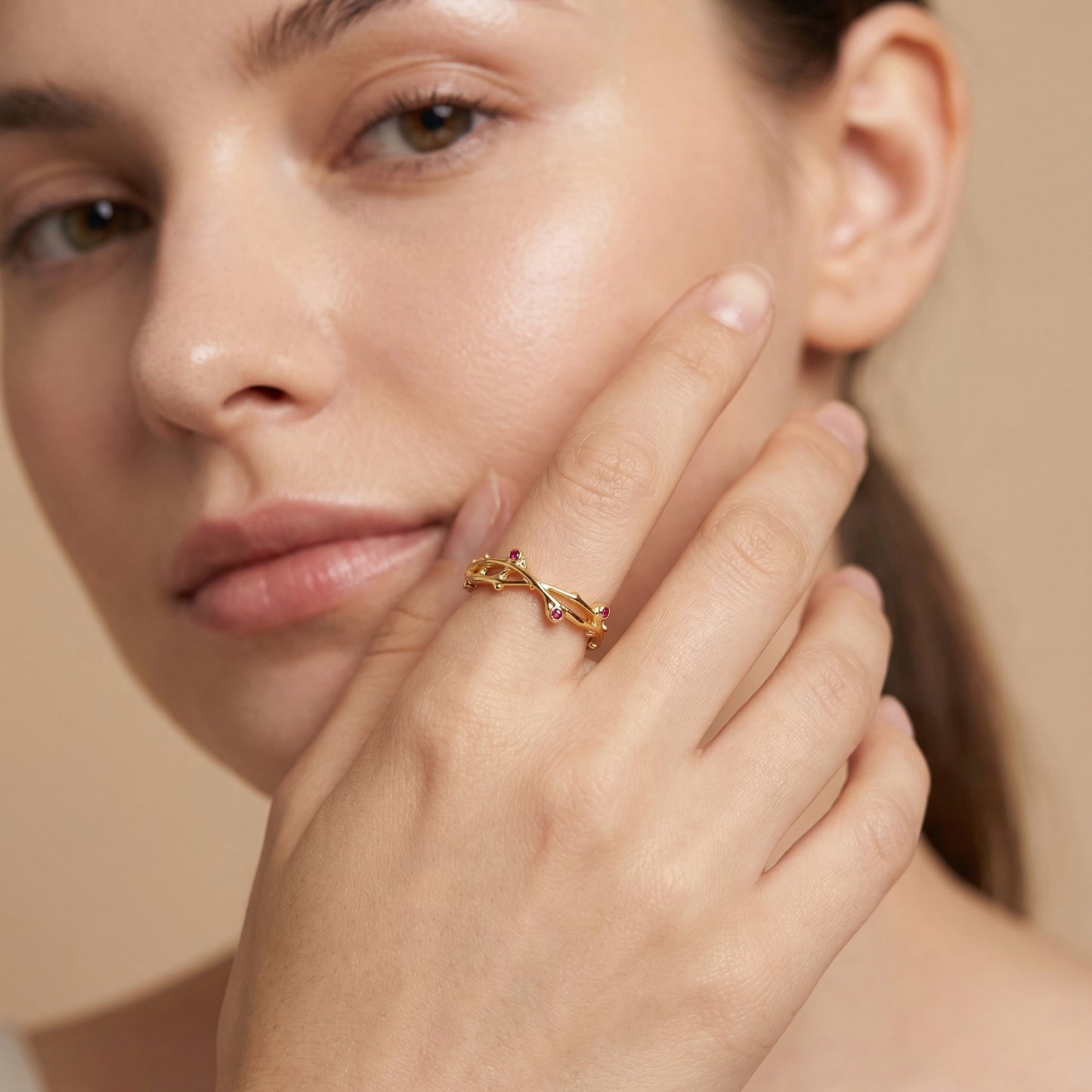 Delicate Botanical Vine Zircon Rhodium Sterling Silver Rings