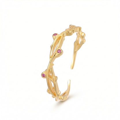 Delicate Botanical Vine Zircon Rhodium Sterling Silver Rings