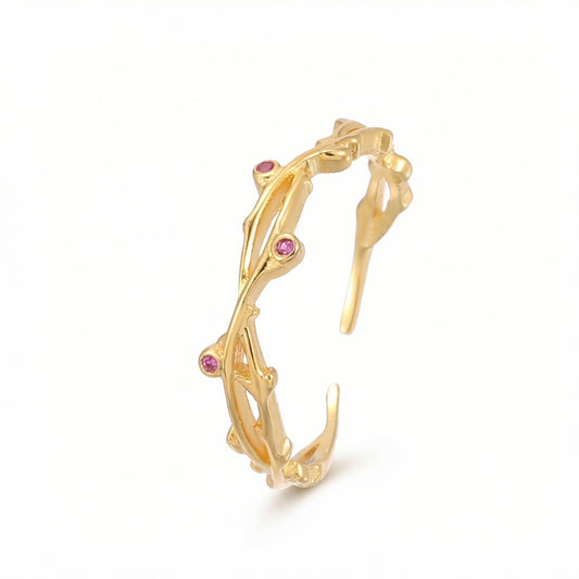 Delicate Botanical Vine Zircon Rhodium Sterling Silver Rings