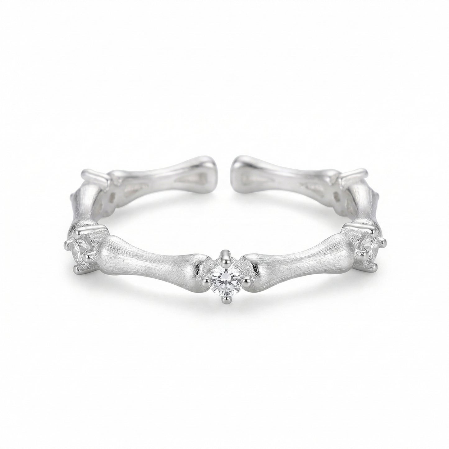 Textured Bamboo Zircon Adjustable Sterling Silver Rings