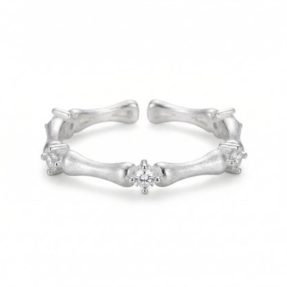 Textured Bamboo Zircon Adjustable Sterling Silver Rings