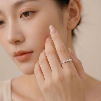 Textured Bamboo Zircon Adjustable Sterling Silver Rings