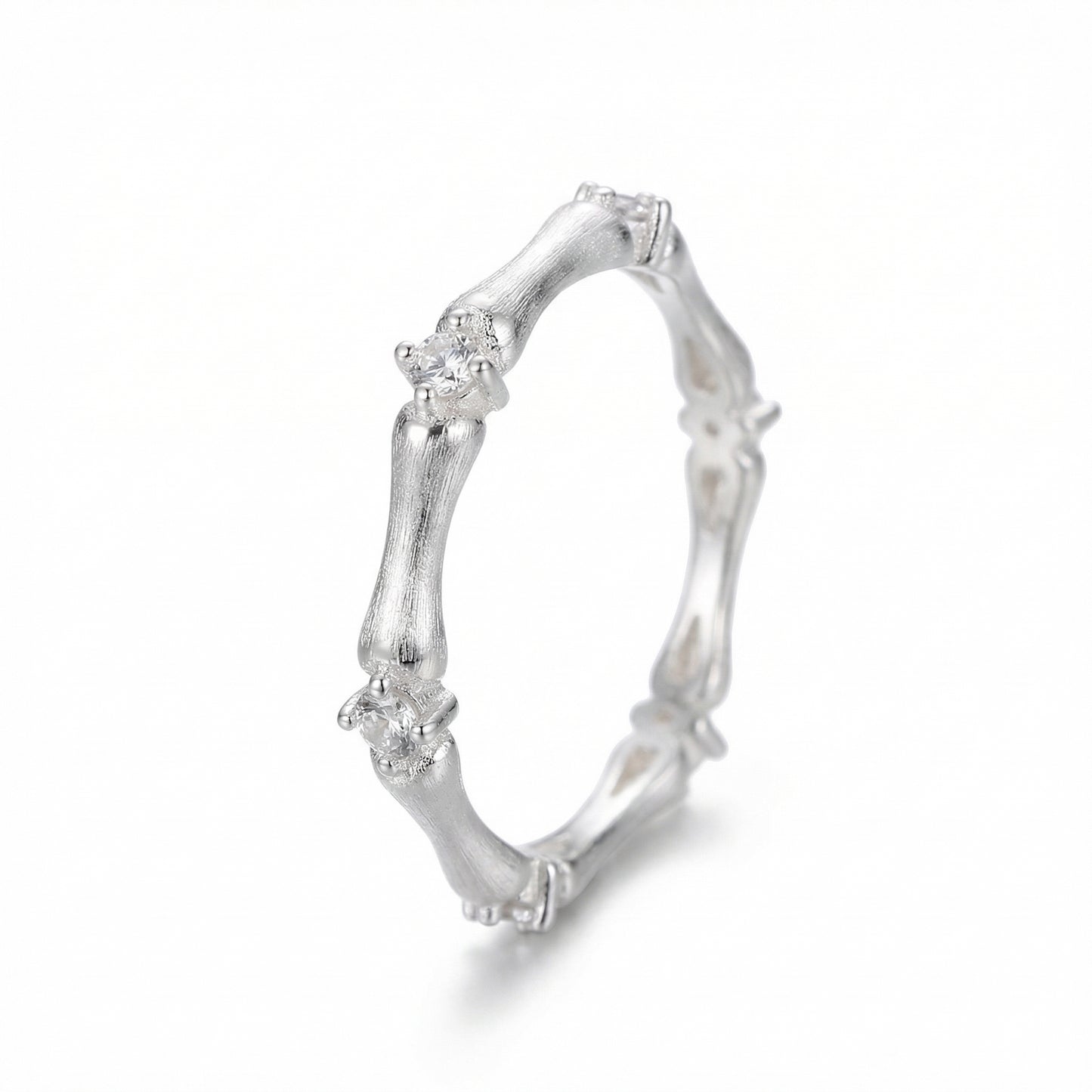 Textured Bamboo Zircon Adjustable Sterling Silver Rings